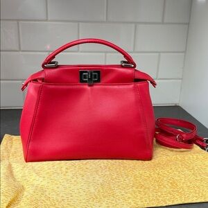 Fendi Mini Red Calfskin Leather Peekaboo with Silver Hardware